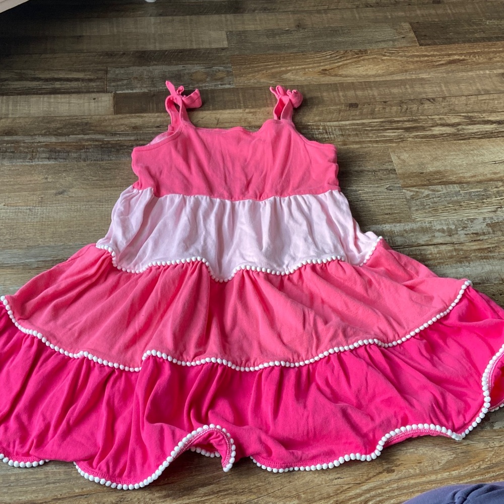 Gymboree cotton tiered dress pink with ball trim size girls 10